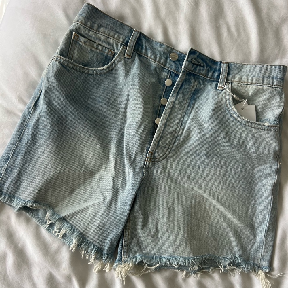 Anine Bing Distressed Denim Shorts, size 30.